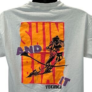Vintage Blizzard Tecnica Ski T Shirt Mens Large Skiing Skier 80s USA Made White